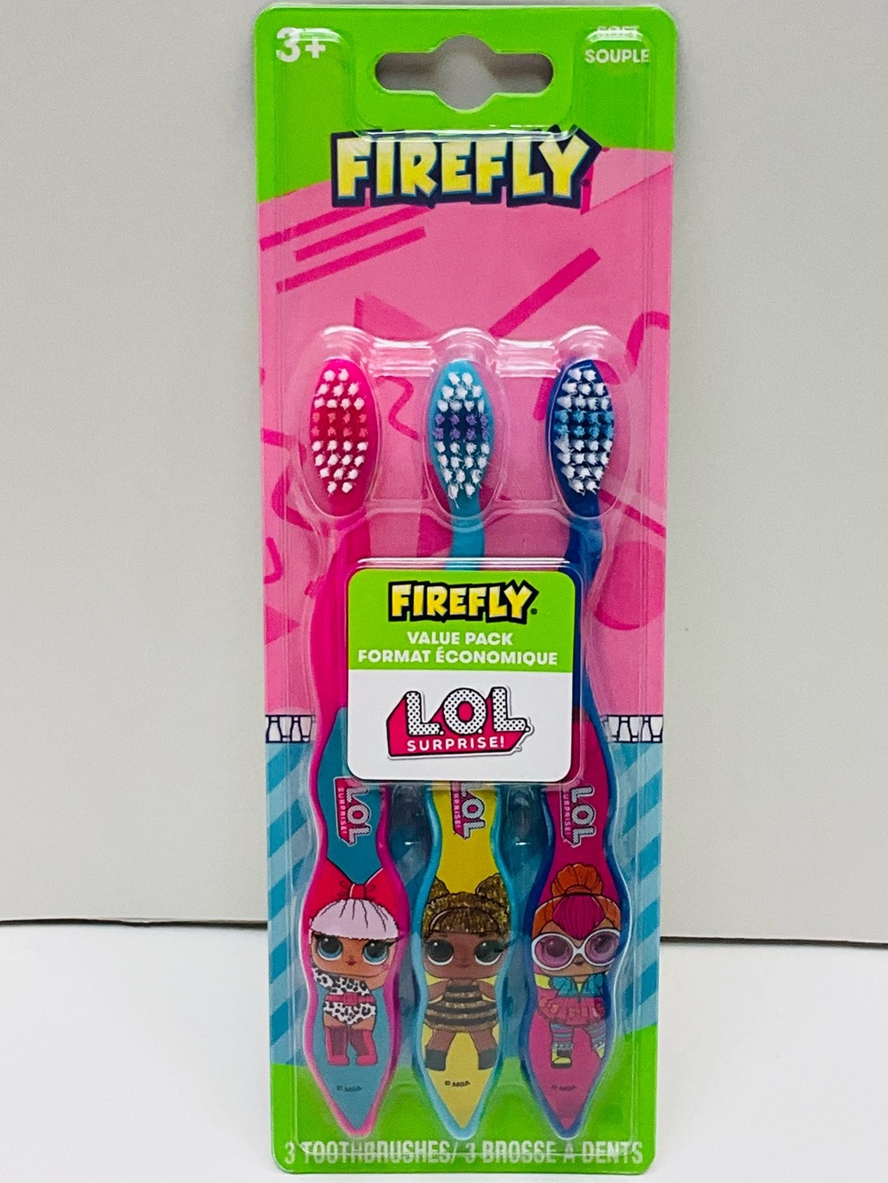🌼4/$10🌼 Firefly LOL Surprise Kids Toothbrush 3-Pack / 3yrs+ Pink, Teal, Blue